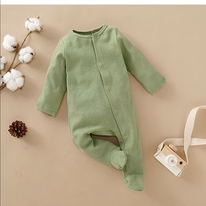 Baby Boy/Girl 95% Cotton Ribbed Long-sleeve Footed Snap Jumpsuit.
